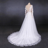 Long Sleeves White A-line Tulle Beach Wedding Dresses with Lace Appliques, Bridal Dress STF15255