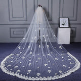 3M Tulle Ivory Wedding Veils with Appliques, Fashion Hand Made Flowers Wedding Veils STF15544