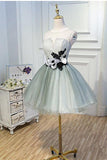 Luxury Waist Flowers See Through Backside Lolita Dress, Short Tulle Homecoming Dresses STF14980