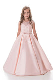 2024 A Line Flower Girl Dresses Scoop Satin With Applique And Sash PA2G4JFK