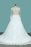 2024 Gorgeous Wedding Dresses A-Line Scoop Long Sleeves Tulle With Applique PZDSNTQL