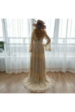 A Line Long Sleeves Deep V Neck Lace Backless Wedding Dresses Long Bridal STFPBASH993