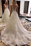 Luxurious Ball Gown V Neck Open Back Ivory Lace Wedding Dresses,Sequins Beach Bridal Dresses STF15259