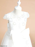 Tea-length Girl A-Line With Lillianna Short Tulle/Lace Dress Scoop Flower Girl Dresses Sequins/Bow(s) Flower Sleeves - Neck