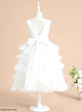 With Sleeveless Flower Flower Girl Dresses Ball-Gown/Princess V-neck Dress Satin/Tulle Janiah Girl - Bow(s) Tea-length