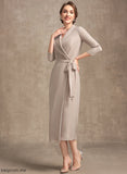 Dress Averie Mother Chiffon Tea-Length of Bride the Bow(s) Sheath/Column Mother of the Bride Dresses V-neck With
