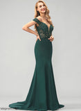 Trumpet/Mermaid Crepe Stretch With Sweep Train Off-the-Shoulder Martina Beading Sequins Prom Dresses
