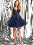 Short/Mini Rosalind V-neck Tulle Prom Dresses With Lace A-Line Sequins