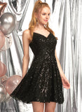 Kaydence A-Line V-neck Prom Dresses Sequined Short/Mini