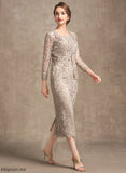 Mother of the Bride Dresses Scoop Pat With Sheath/Column Lace Dress Sequins of Bride Neck Mother the Tea-Length