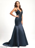 V-neck Satin Kathleen Sweep With Train Trumpet/Mermaid Sequins Lace Prom Dresses