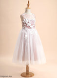 Neck Dress With Tulle Girl Scoop Marina A-Line Flower Girl Dresses Flower - Tea-length Lace/Beading/Flower(s) Sleeveless