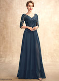 the V-neck Floor-Length Split Mother Dress Sequins A-Line Front of Mikayla Chiffon Mother of the Bride Dresses With Bride Lace
