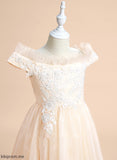 Sleeveless Kit Girl Tulle Dress Flower Girl Dresses Lace A-Line Flower Knee-length - With Off-the-Shoulder