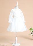 Flower Girl Dresses Long Tulle Neck Dress Flower Girl A-Line Sequins Knee-length High Sleeves Vera With -