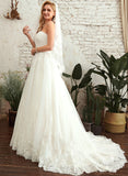 With A-Line Court Arely Sweetheart Tulle Wedding Dresses Wedding Lace Train Dress