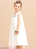 A-Line Short Lace Neck Flower Flower Girl Dresses Knee-length Sleeves Chiffon Girl Kierra With - Scoop Dress