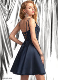 Satin Square Sequins Prom Dresses A-Line Neckline Lace Deborah With Short/Mini