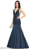 With Roselyn Train Satin V-neck Sweep Trumpet/Mermaid Prom Dresses Lace Beading