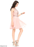 Beading With Sequins A-Line Short/Mini Karley Chiffon Scoop Homecoming Dress Neck Homecoming Dresses