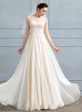 With Scoop A-Line Dress Sequins Neck Olympia Beading Floor-Length Wedding Wedding Dresses Lace Chiffon