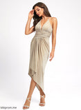 Asymmetrical Dress With Halter Cocktail Front Pleated Sheath/Column Split Tracy Polyester Cocktail Dresses