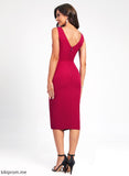 Club Dresses Cocktail Front V-neck With Ruffle Knee-Length Split Stretch Crepe Bodycon Dress Maya