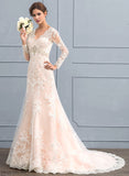 Wedding Wedding Dresses Court V-neck Dress Ashlyn Tulle Train Trumpet/Mermaid Lace
