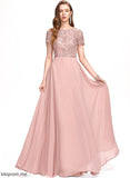 Evelin Floor-Length A-Line Scoop Prom Dresses Chiffon Lace