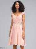 Kenya V-neck Dress Knee-Length Cocktail A-Line Beading Cocktail Dresses Chiffon Lace Lace With