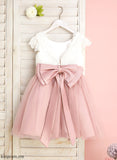 Neck A-Line Jessica Sleeves Short Tulle Girl Knee-length Flower Girl Dresses - Lace/Bow(s) Flower Dress With Scoop