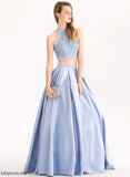 Mildred Floor-Length Ball-Gown/Princess Sequins Beading Scoop Neck With Prom Dresses Satin