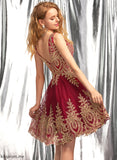 A-Line Short/Mini Tulle Lace V-neck Appliques Prom Dresses With Willa