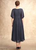 the Dress Mother of the Bride Dresses V-neck Chiffon A-Line Tea-Length Mother Catalina With Bride Pleated of