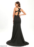 Lace With Crepe Sweep Prom Dresses Trumpet/Mermaid Helen Sequins Train V-neck Stretch