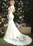 Wedding V-neck Trumpet/Mermaid Chapel Jaslyn Train Dress With Lace Wedding Dresses