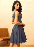 Beading Fabric Length Silhouette Knee-Length V-neck A-Line Neckline Embellishment Noelle Bridesmaid Dresses