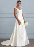With Sequins Sweep Ball-Gown/Princess Dress Beading Ruffle Shaniya Wedding Dresses Train V-neck Wedding Satin