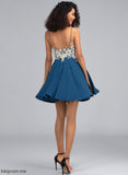 Short/Mini Lace Chiffon Prom Dresses V-neck Miah With A-Line Beading