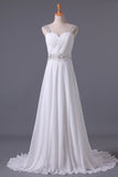 2024 White Wedding Dress Sweetheart A Line Pleated Bodice With Detachable Straps PFGX97DN