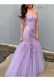 Spaghetti Straps Appliques Mermaid Prom Dress Ruffle Skirt Formal STFPEY5G4CG