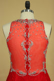 2024 Red Plus Size Prom Dresses Scoop Beaded Bodice Sweep Train P718ALTZ
