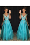 2024 A Line V Neck With Beading Prom Dresses Floor PYRDA1AA