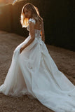 Gorgeous A Line Off the Shoulder Tulle Beach Wedding Dresses with Appliques