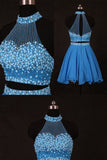 2024 A Line/Princess Halter Homecoming Dresses Chiffon Beaded Bodice PA75NAFB