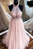 Chic Halter Formal Prom Dress Tulle Appliques A Line Evening STFPYARAC2F