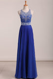 2024 Sexy Open Back Prom Dresses Scoop With Beading PSNS4G59
