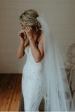 Charming Ivory V Neck Mermaid Strapless Lace Appliques Wedding Dresses, Bridal Dresses STF15506