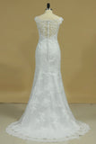 2024 Off The Shoulder Mermaid With Applique Tulle Wedding Dresses Sweep PPJF7S8P