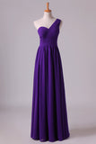 2024 Evening Dress One Shoulder Pleated Bodice Lace Back A Line Full Length PT779ZCE